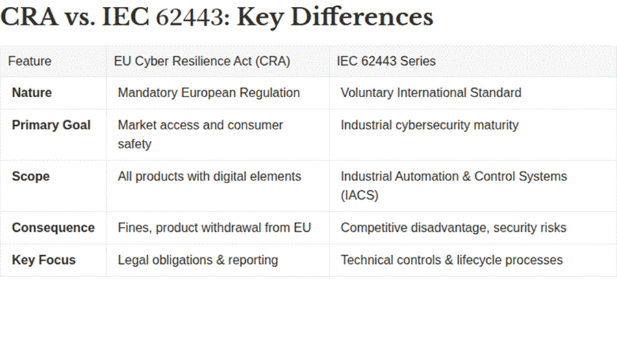 CRA vs. IEC 62443: Key Differences